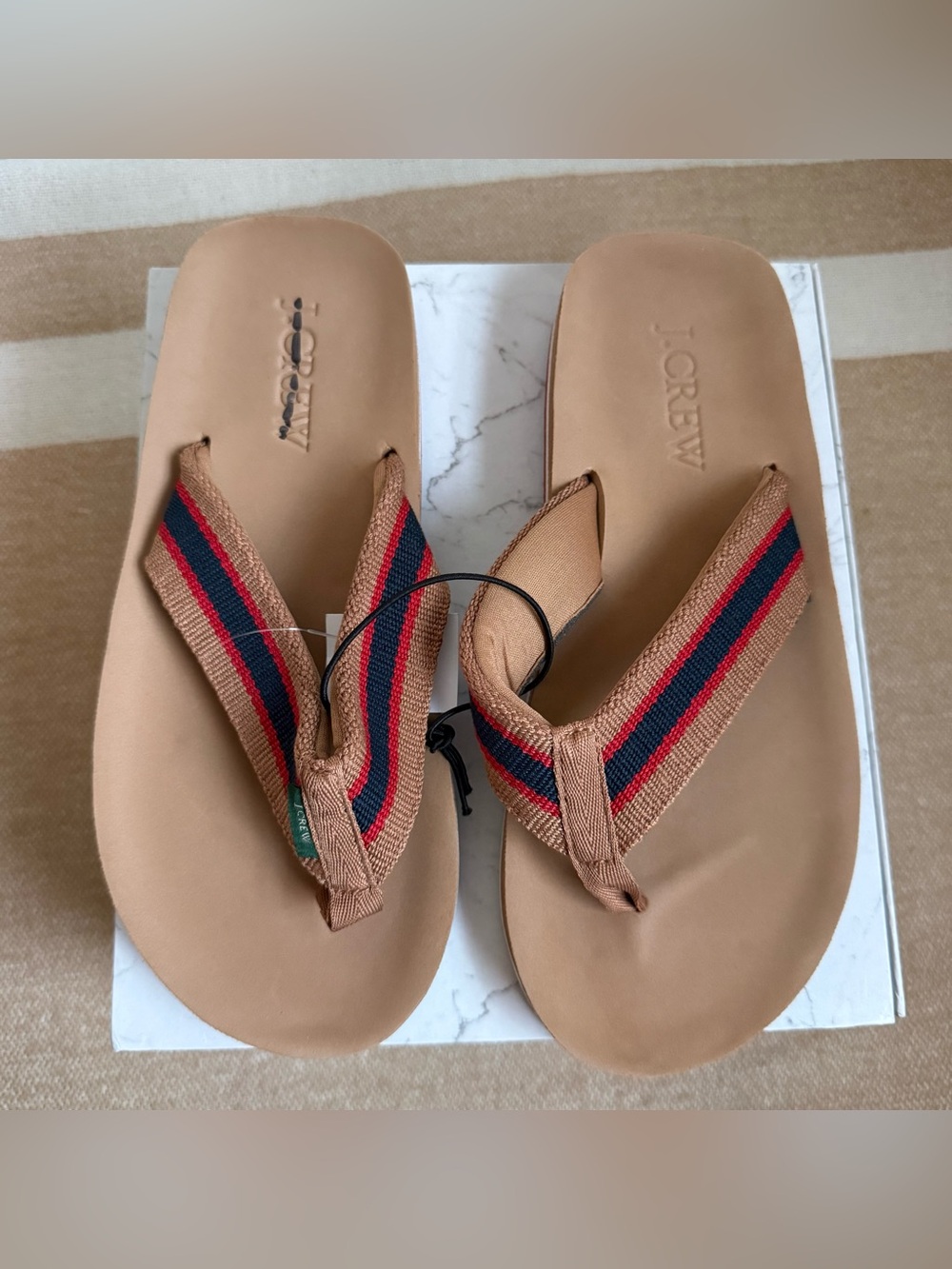 J.Crew Men's Striped Flip Flops Beige Multi Stripe Size 8 New